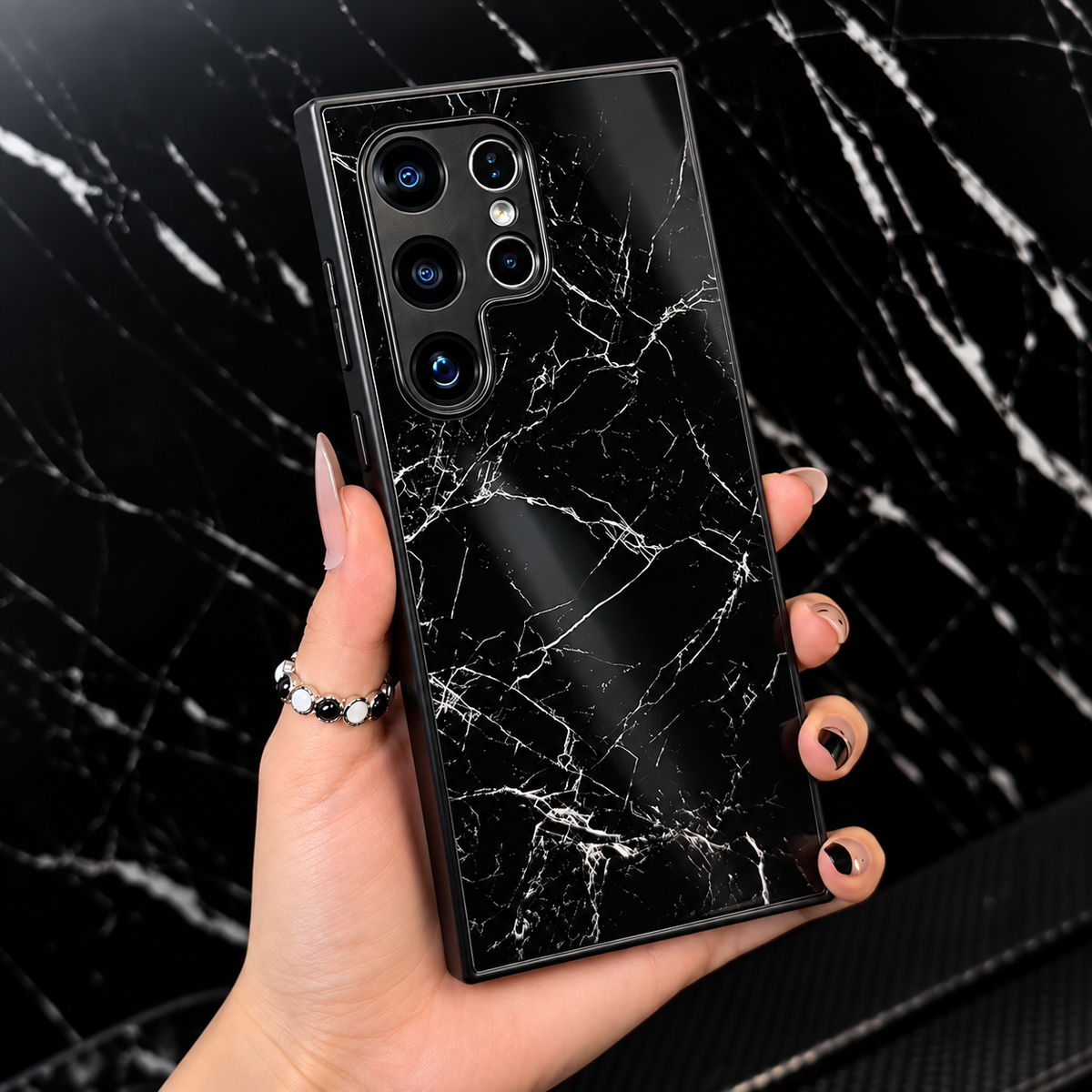 Galaxy S Series - Black Marble Glass Case