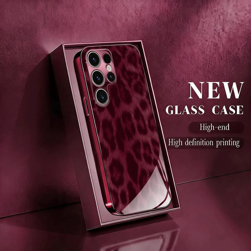 Galaxy S Series - Burgundy Leopard Glass Case