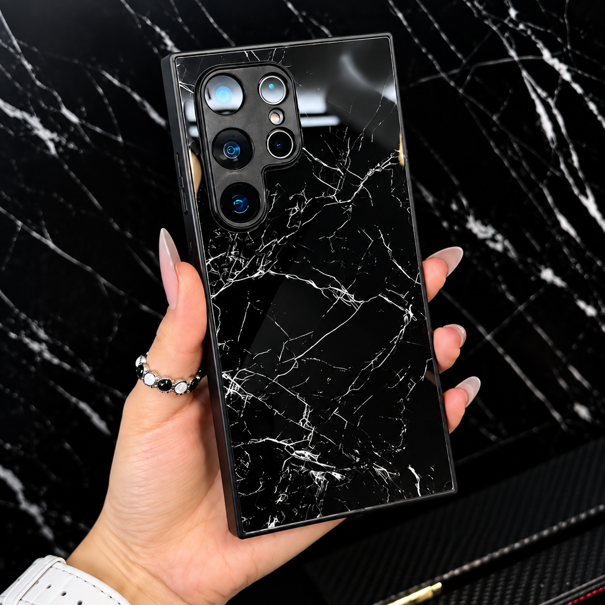 Galaxy S Series - Black Marble Glass Case