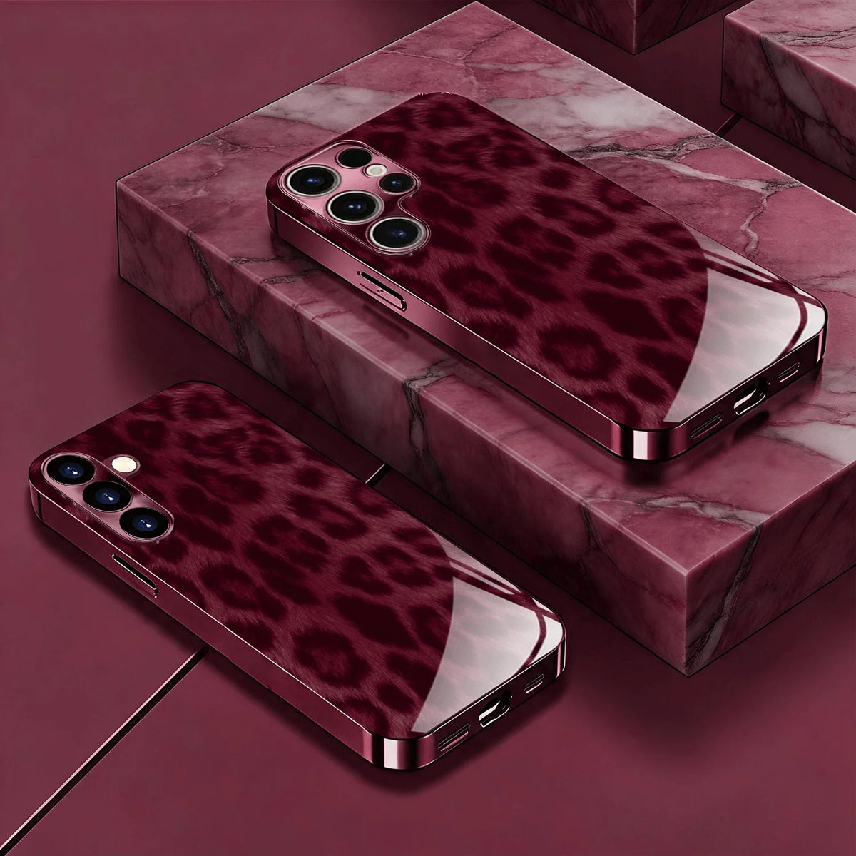 Galaxy S Series - Burgundy Leopard Glass Case