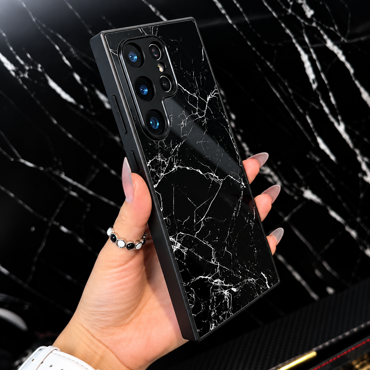 Galaxy S Series - Black Marble Glass Case