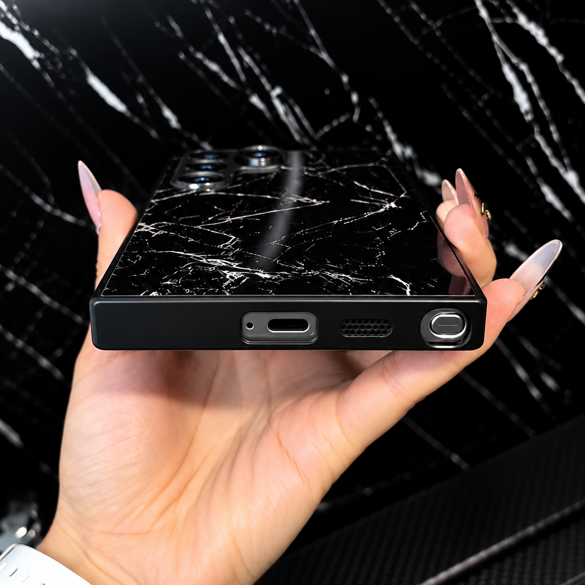 Galaxy S Series - Black Marble Glass Case