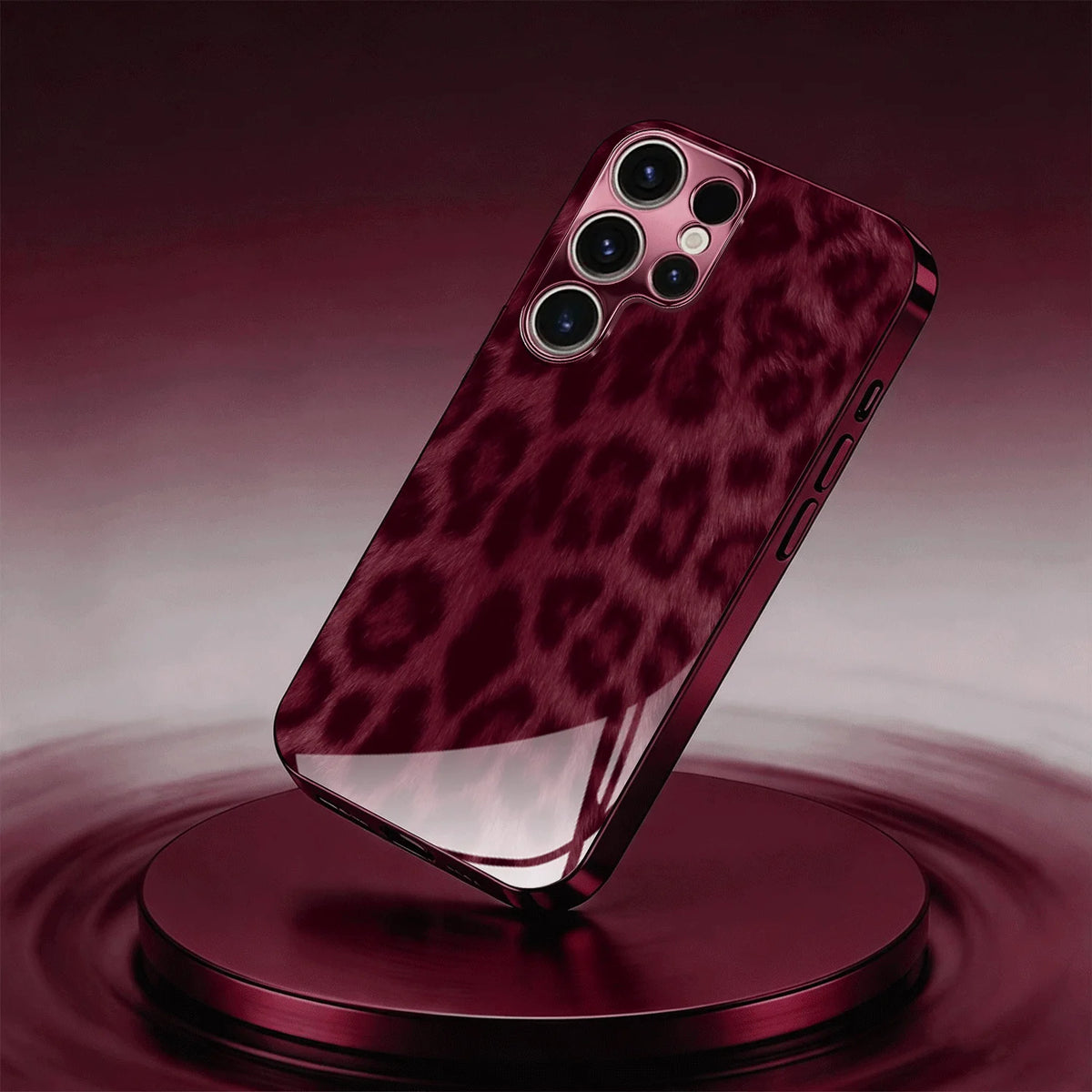 Galaxy S Series - Burgundy Leopard Glass Case