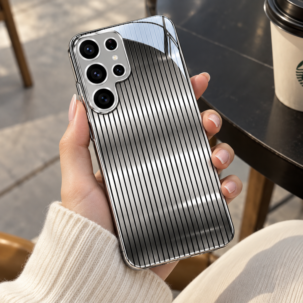 Galaxy S Series - Silver Striped Chrome Case