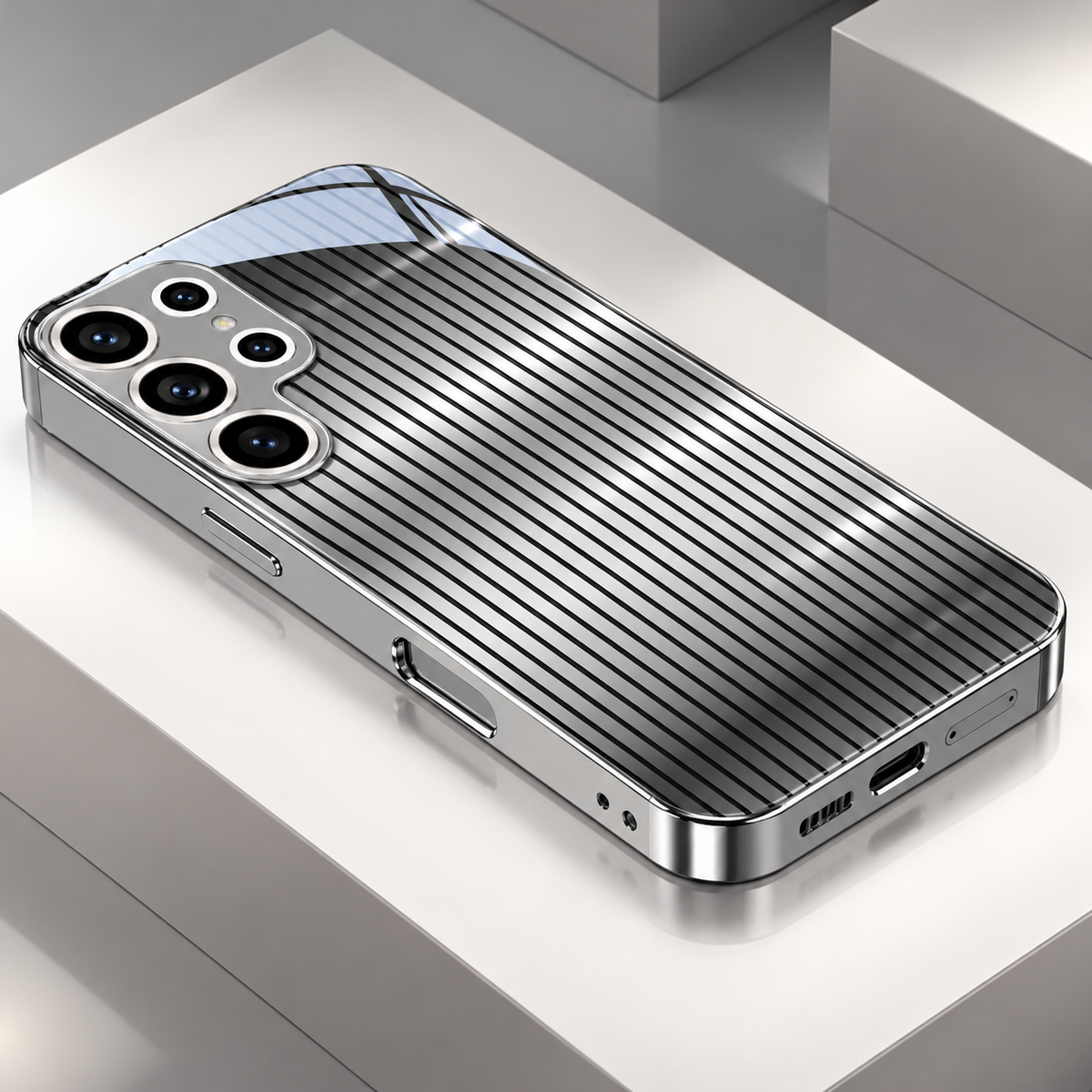 Galaxy S Series - Silver Striped Chrome Case